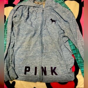 Super cute, 2000s blue zip up Victoria’s Secret Pink sweatshirt, vintage thrift.